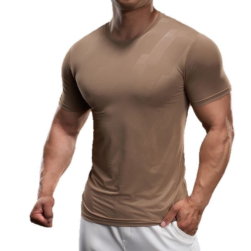 Designer Sexy Trend 2025 Summer Sports Elastic Round Neck Men's Fitness And Leisure Ice Silk Short Sleeved T-shirt