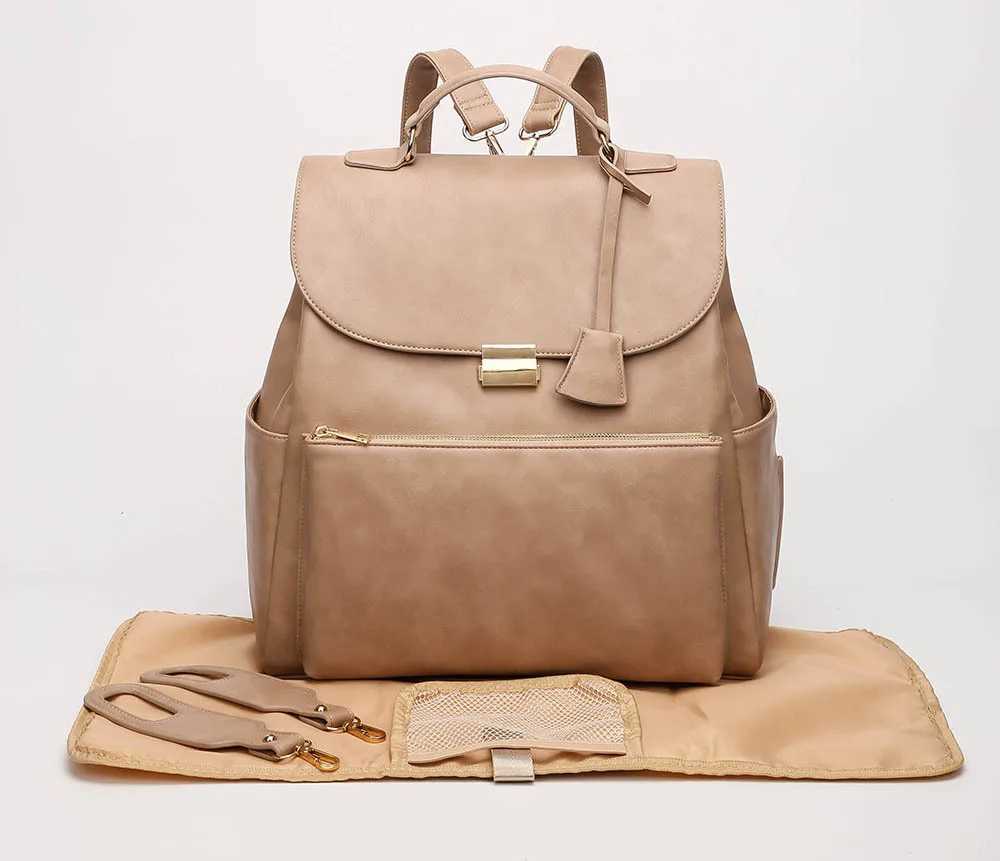 Diaper Bags Waterproof Diaper Bag for Mommy Maternal PU Leather Nappy Backpack Baby Infant Organizer Changing Nursing Mom Pram Bag to Care Y250227Y6GV