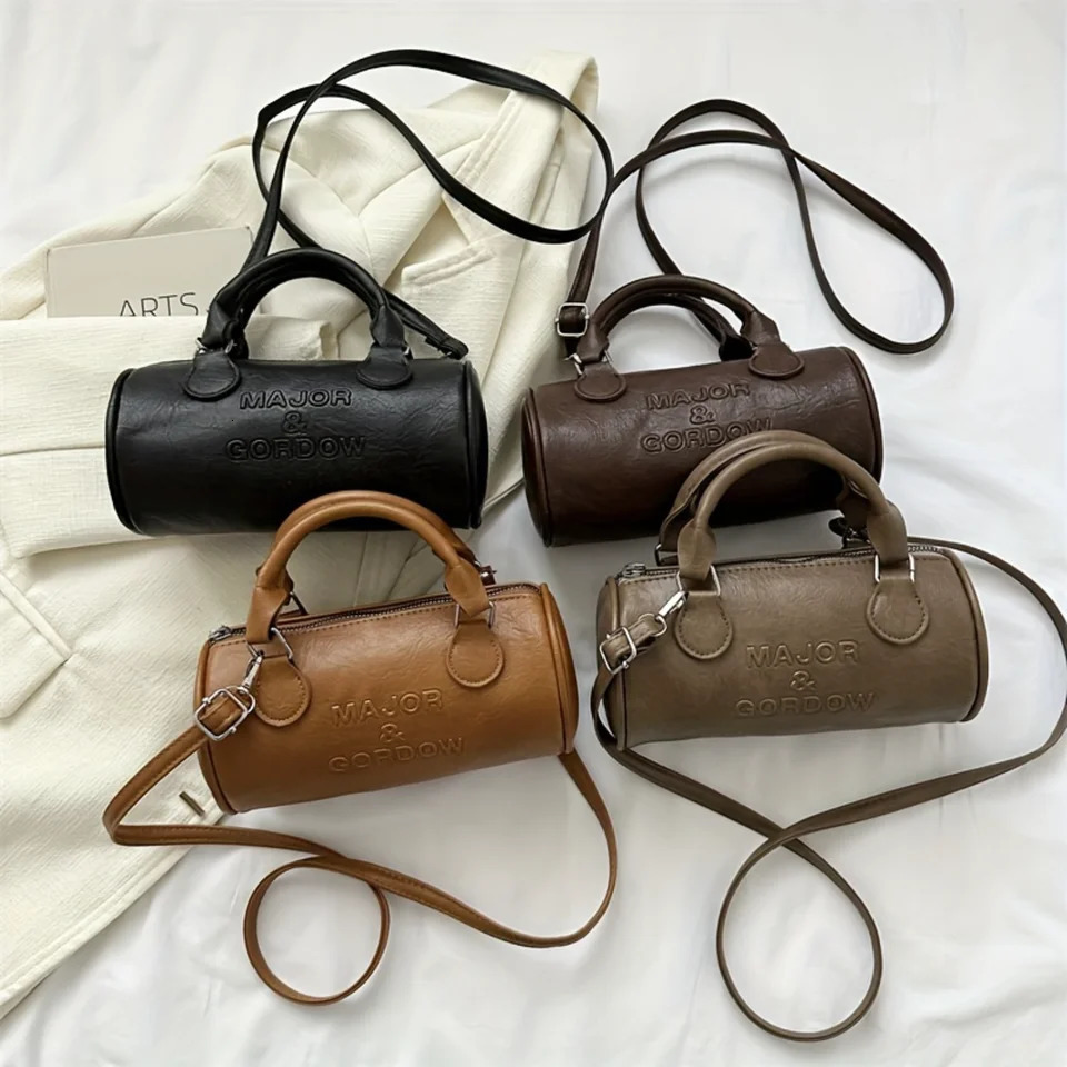 Ship from US Vintage Crossbody Boston Bag Retro Shoulder Cylinder Womens Fashion Handbag Purse Bogg bag xlarge Cosmetic pouch Travel 250227FBB