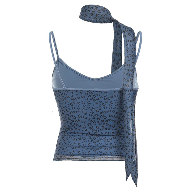 Sweetown Y2k Leopard Print Korean Style Womens Halter Tops Ribbons Basic Causal sweet Chic Blouses Trendy 250227