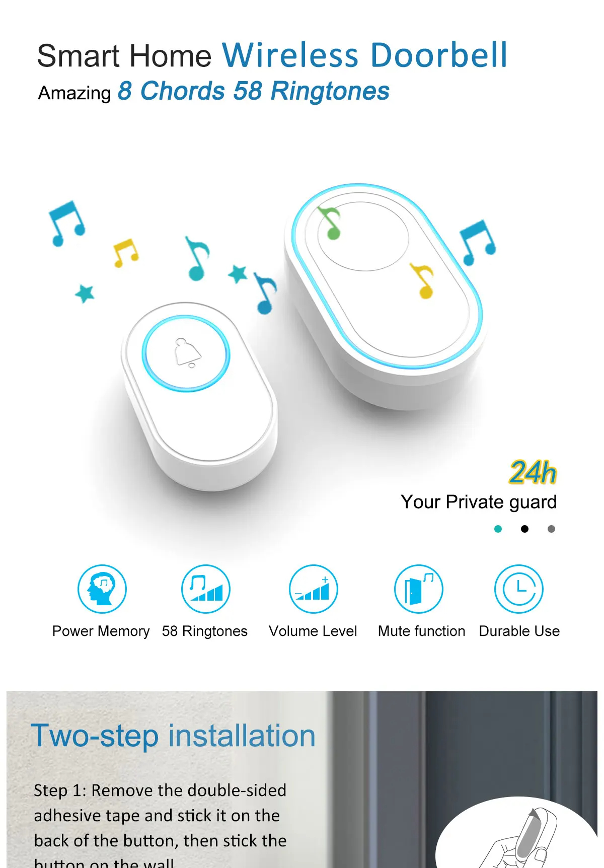 Waterproof Wireless Doorbell Home Welcome Smart Home Door bell 300m Remote Smart Bell Chime EU US Plug Optional