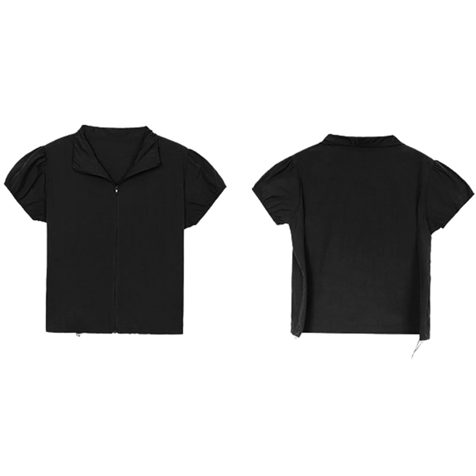 Womens Clothing Sales Street Retro Top Camping Style Thin Zipper Stand Up Neck Short Sleeve Sun T Shirt Instagram Y2k 250226