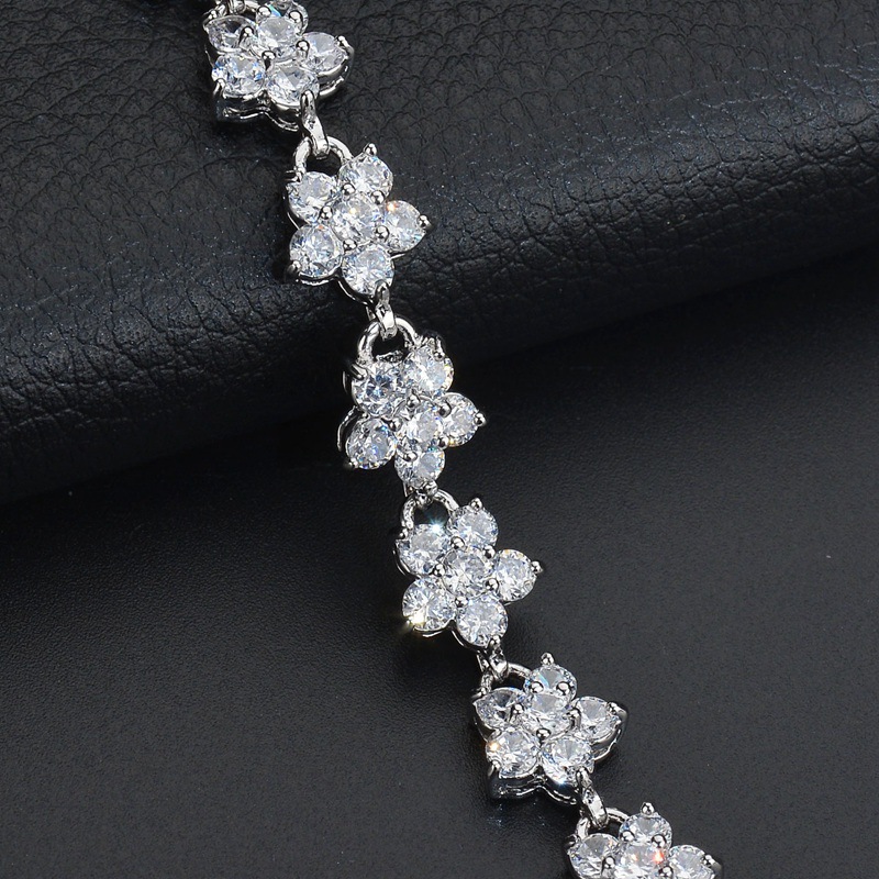 Luxury Plum Flower Charm Bracelet Featuring High-Quality Zircons - Durable Platinum Finish