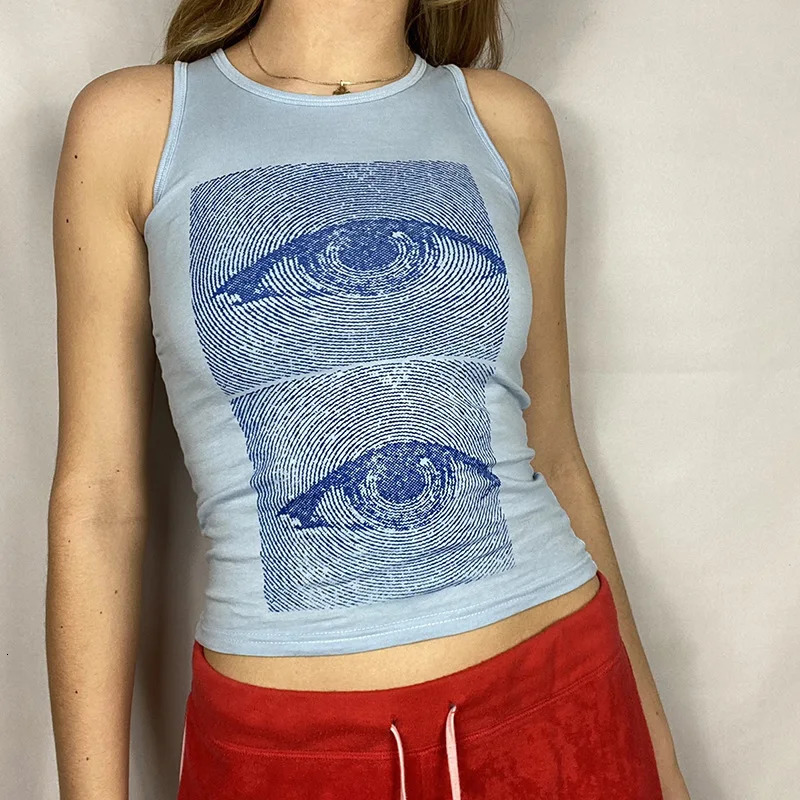 Eyes Printed Tank Tops Harajuku Corset Vintage Fashion Streetwear Sleeveless Crop Top Women Casual Sweats Grunge 250227