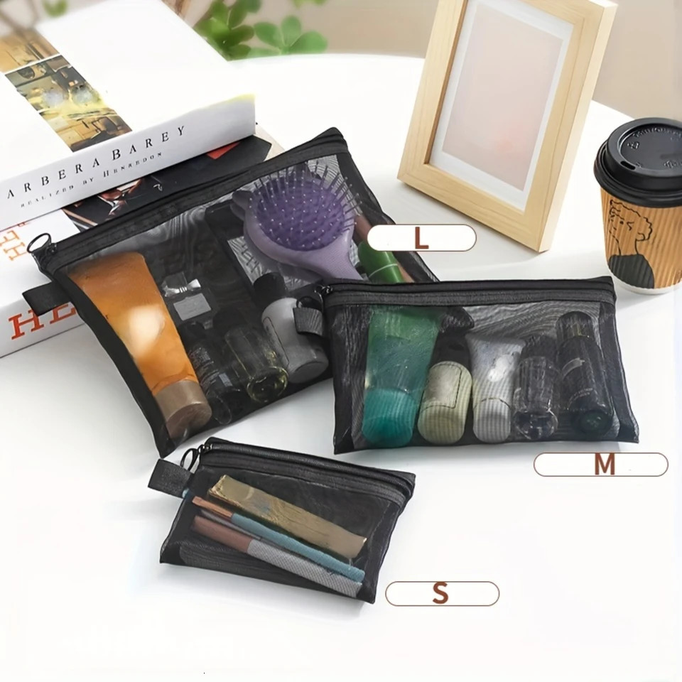Ship from US 13pcs Transparent Mesh Cosmetic Bag Multifunctional Travel Portable Lipstick Skin Care Product Wash 250227FBB