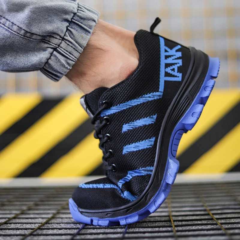 Knit Safety Shoes Solid Soles Mens Breathable Work Sneakers Steel Toe Anti-smash Safety Shoes Puncture-Proof Protective Shoes Z250227