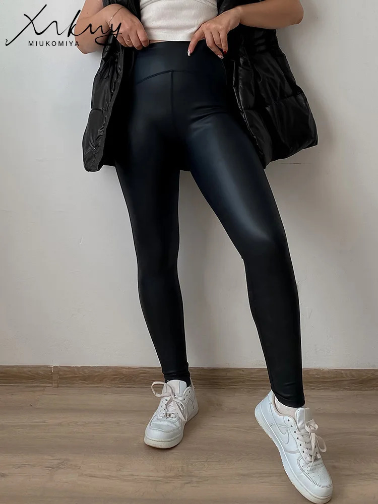 MiuKoMiYa Warm Fleece Winter Leather Pants For Women Black PU Trousers Womens Fleeced Leggings 250227