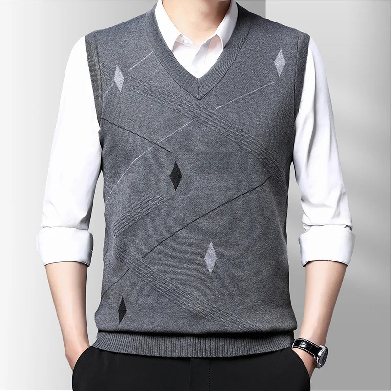 Mens Vest Knitted Vneck Young Business Sleeveless Jacquard Banquet Base Fashion 250225
