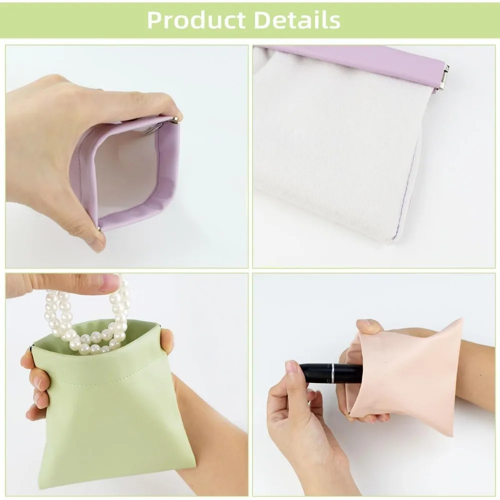 Ship from US Makeup bag snap button leather tissue small makeup womens portable waterproof mini travel storage 250227FBB