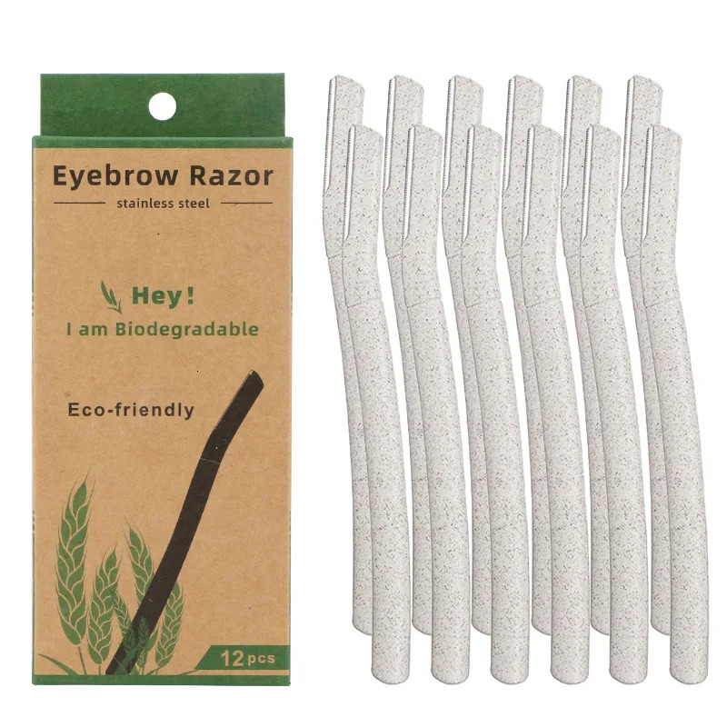 12 Pcs/Box Wheat Straw Face Eyebrow Razor for Women Dermaplane RazorBiodegradable Dermaplaning Tool with Precision Cover 250224