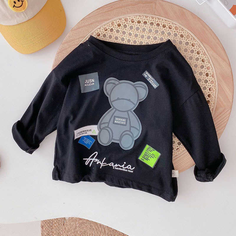 T-shirts Cotton T-shirt long sleeved mens and womens spring and autumn tops baby cartoon print suitable for children in spring as a base layerY250227W