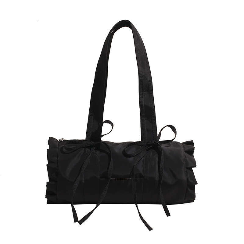 Japanese and Korean minimalist cute style large capacity casual canvas shoulder for women pleated lace commuting armpit bag 2024 temperament versatile