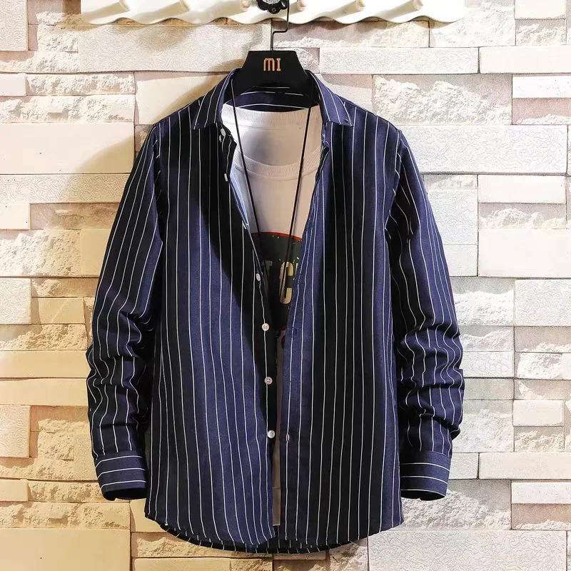 Fashion Long Sleeves Shirts Man Mens Clothing Check Shirt Korean Reviews Clothes Stripe Pattern High Quality 250224