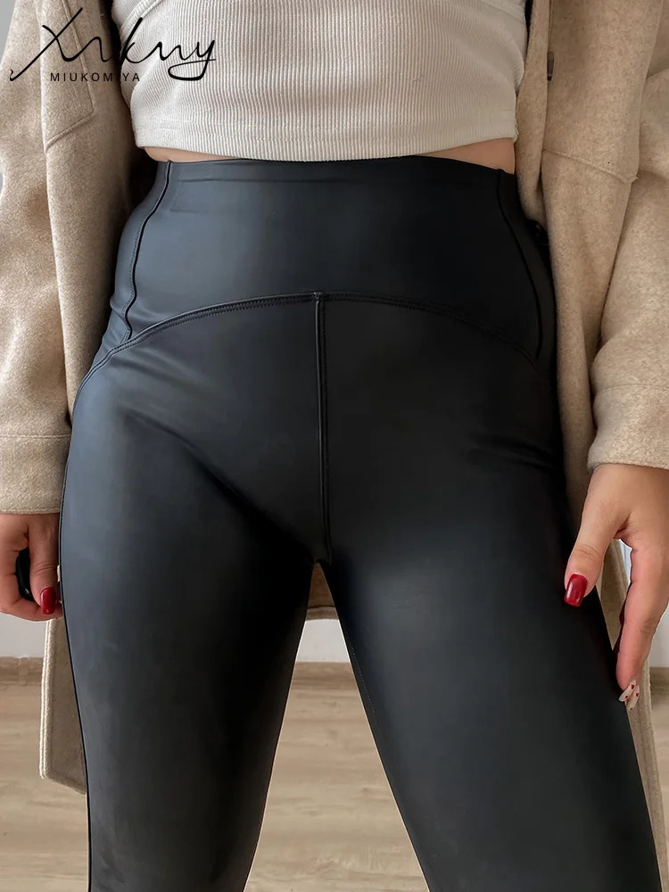 MiuKoMiYa Warm Fleece Winter Leather Pants For Women Black PU Trousers Womens Fleeced Leggings 250227