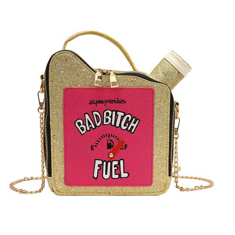 New Arrival Fashion Personality Laser Sequin Embroidery Letter Oil Pot Bag Creativity Funny Chain Shoulder Bag Women Cute Messenger Bag T250227