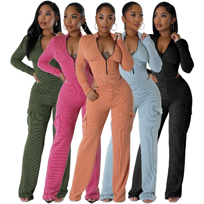 Womens Tracksuits Two Pieces Set 2025 New Autumn And Winter Elastic Twisted Strip High Waisted Long Sleeved Jumpsuit Work Pants Set