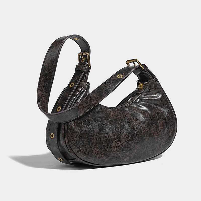 Vintage Double Pockets Underarm Bags For Women Designer Handbags And Purses 2025 New In Moto & Biker Shoulder Crossbody
