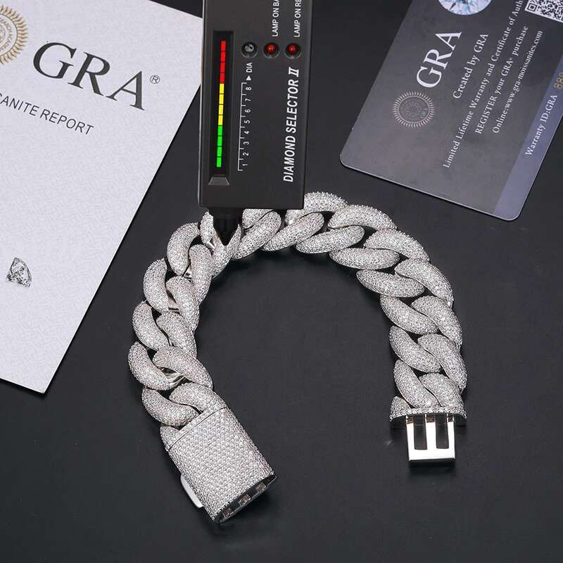 Fine VVS1 D Color Moissanite Cuban Chain Sier Bracelet For Men Hip Hop Jewelry Gift