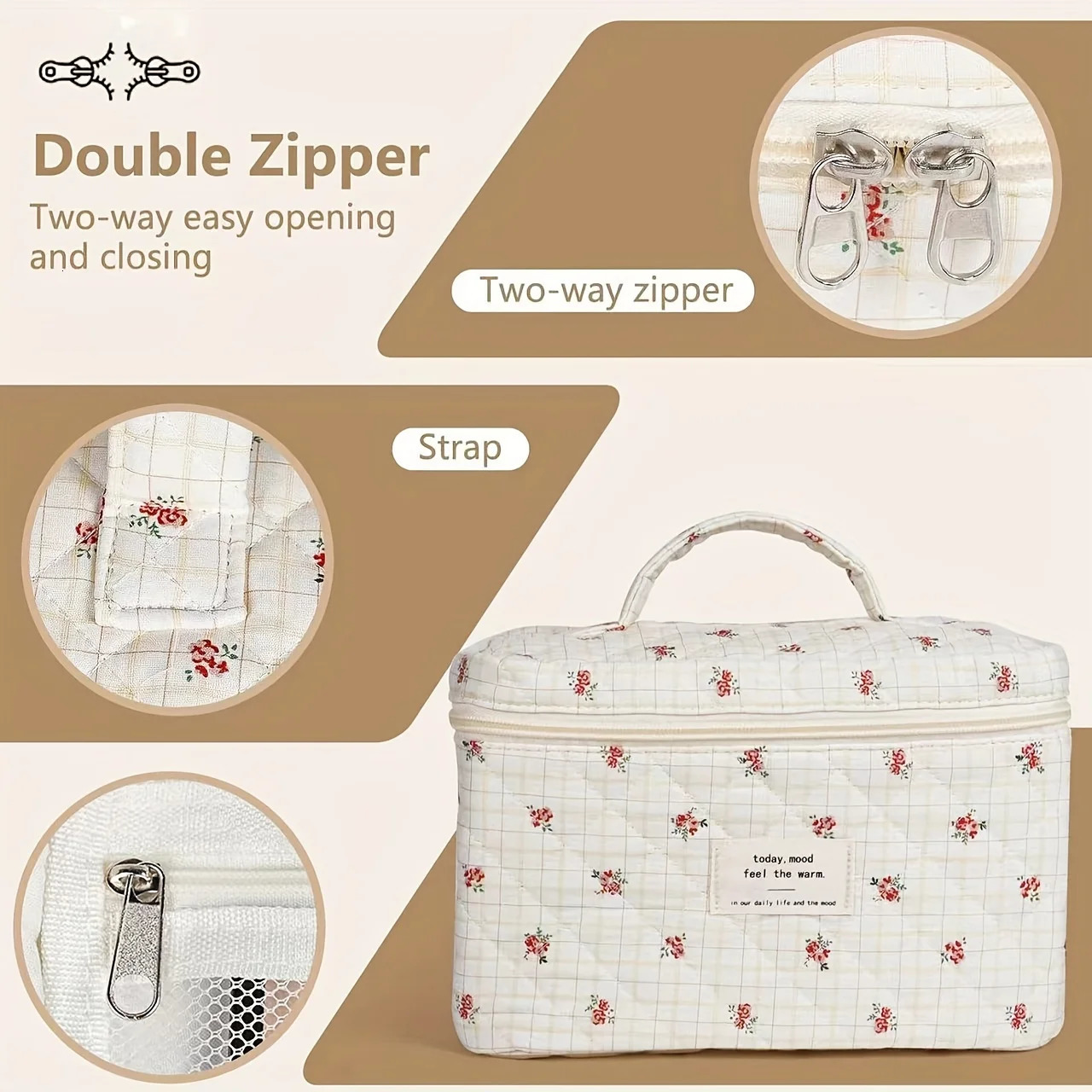 Ship from US 3piece cotton makeup bag set floral n womens and girls multifunctional bags bathroom organizer large C 250227FBB