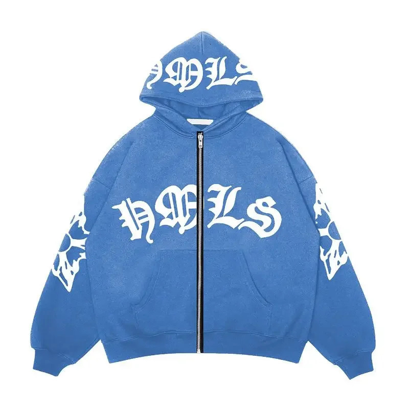 2000s Sweatshirts Couple Punk Rock Hoodies American Letter Printed Zipper Hoodie Cardigan Women Y2K Street Gothic 250226