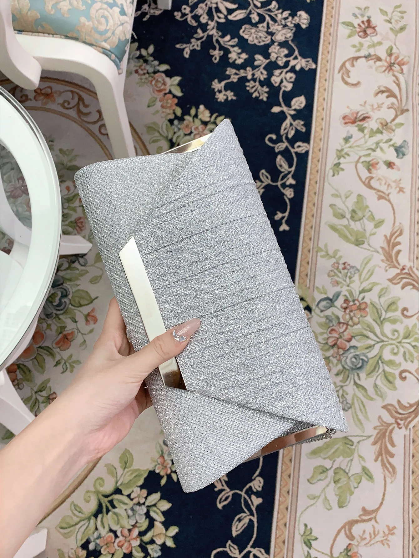 Pleated Dinner Handbag Prom and Party Womens Fashion Shoulder Bag Elegant Wallet Shiny Sequin Envelope 250226