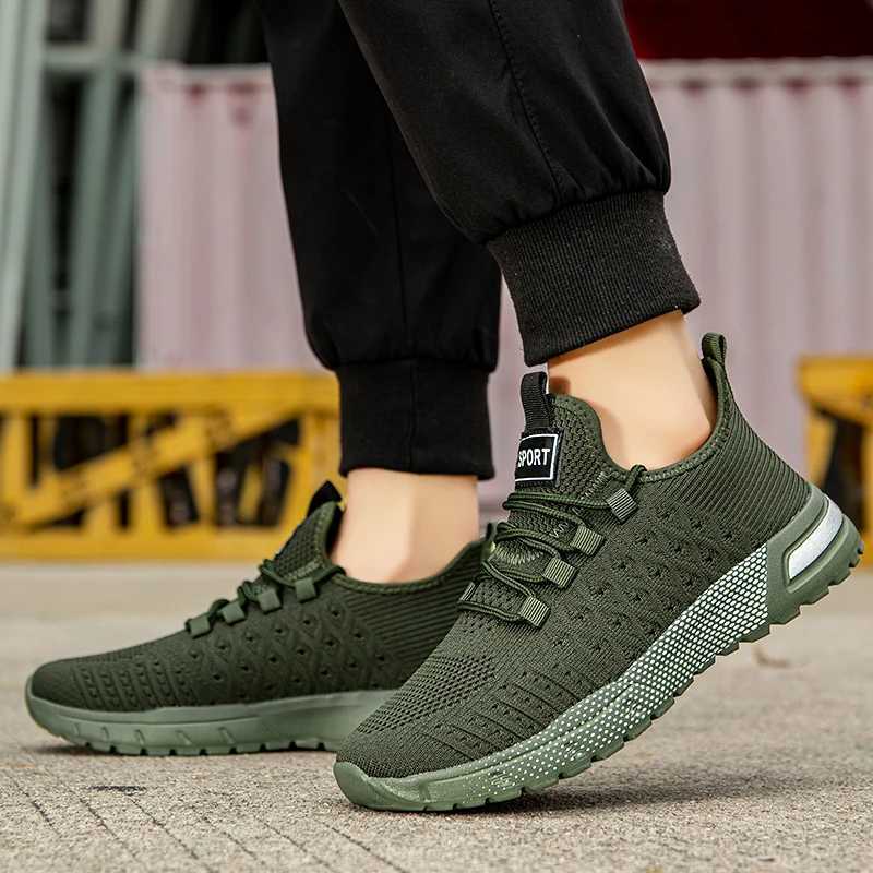Mens running shoes anti slip lace casual shoes fashionable knitted sports shoes breathable mesh walking shoes fitness training flat shoes Z250227