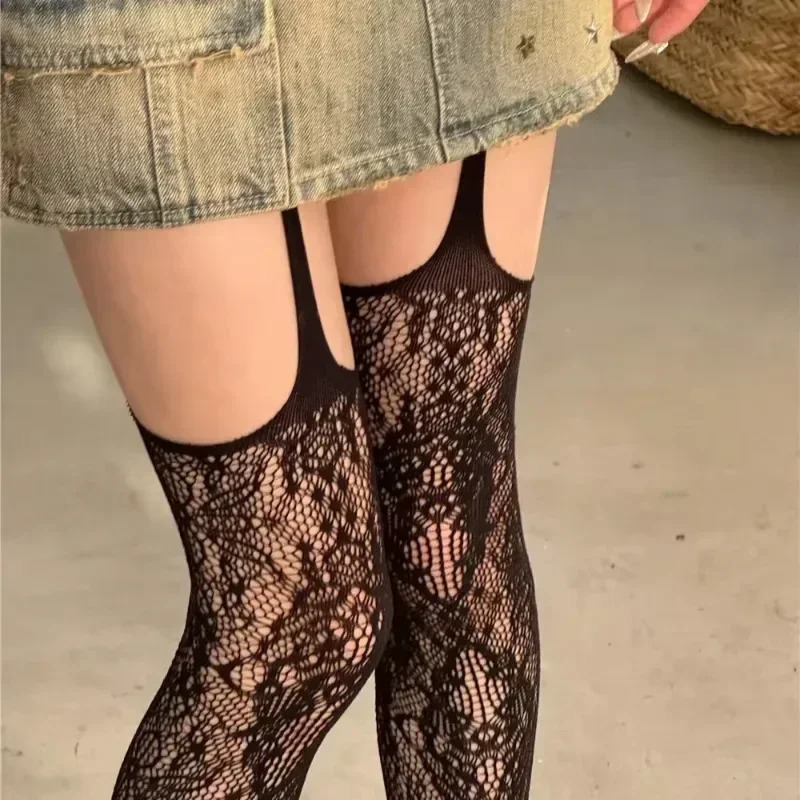 Sexy Women Garter Hollow Stockings Women Lace Jacquard Long Fishnet Stockings Flower Pantyhose Leggings Tights 250227