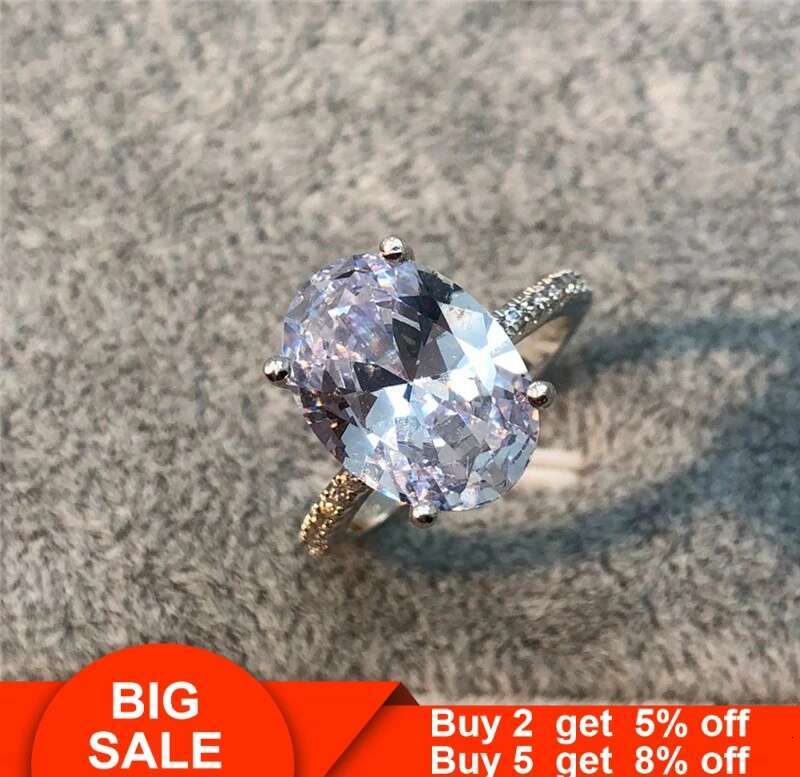 Solitaire Lovers ring Sterg sier Oval 5ct Cubic Zirconia Party Wedding Band Rings for women Engagement Finger Jewelry