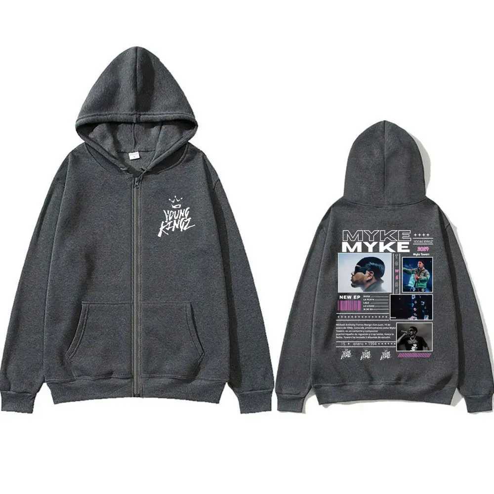 Rapper Myke Towers Graphic Zipper Hoodie Men Women Hip Hop Oversized Zip Up Hoodies Mens Flce Cotton Zip Up Jacket Sweatshirt X250227 L251018IYCB