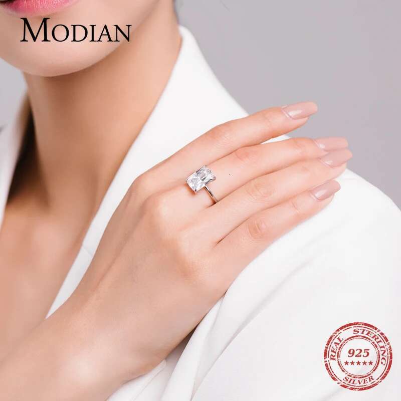 Modian Classic Rectangular Cutting Clear CZ Ring Solid Sterg Sier Finger Rings For Women Wedding Fine Jewelry