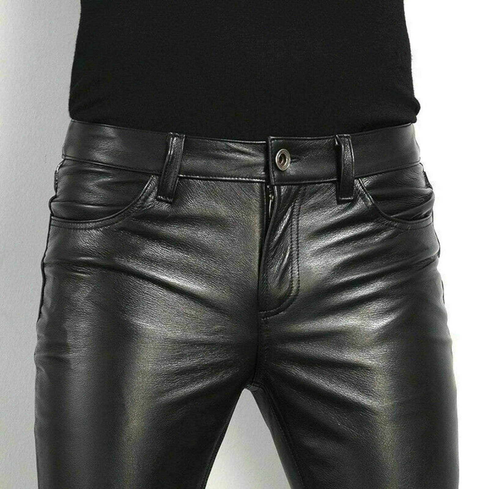 Mens Fashion Rock Style PU Leather Pants Night Club Dance Faux Slim Fit Skinny Motorcycle Trousers 250227