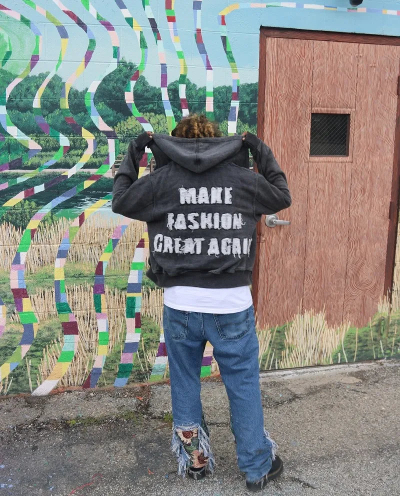Y2K fashion letter patch open zipper sweater mens Gothic Harajuku retro hiphop casual sports 250227