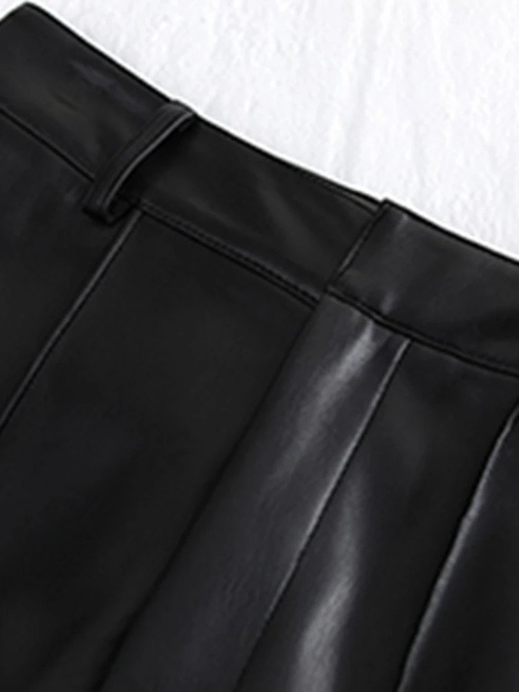 Lautaro Spring Autumn Long Black Soft Pu Leather Pants Womens Zipper High Waist Casual Elegant Straight Legs Trouser 250227