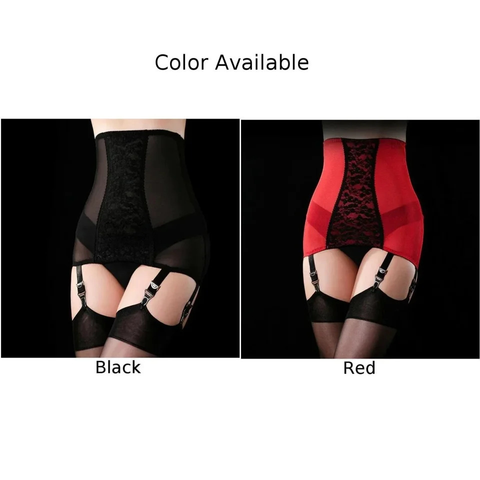 Red Vintage Girdle Lace Garter Belt Plus Size Womens Sexy Black Suspender Belt With 6 Straps Metal Clip For Stockings Lingerie 250227