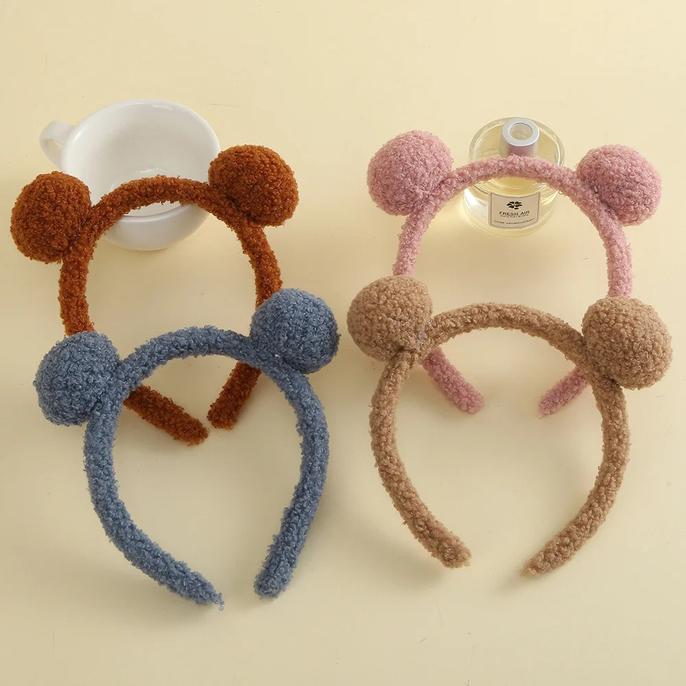 10pcs/Lot 15mm Sweet Wool Hairbands Winter Warm Hair Accessories Baby Girls Mini Mouse Plastic Headbands 4 Colors 250227