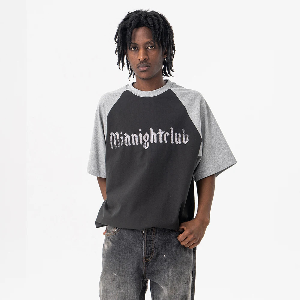 Superway Original Letter Printed T-Shirt Men Patchwork Cotton Short Sleeves Tees High Street Retro American Style Tops 250225