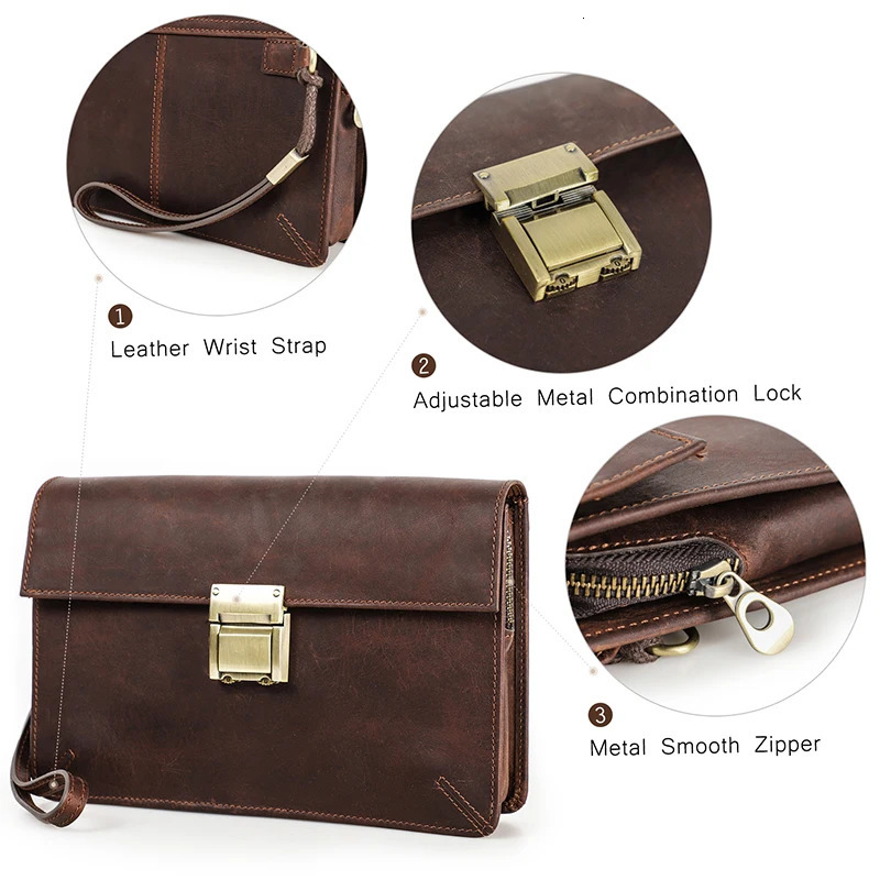 Ship from US CONTACTS Men Clutch Bag y Genuine Leather Password ner Casual Wallet Male Handbag Purs Large Capacity 250227FBB