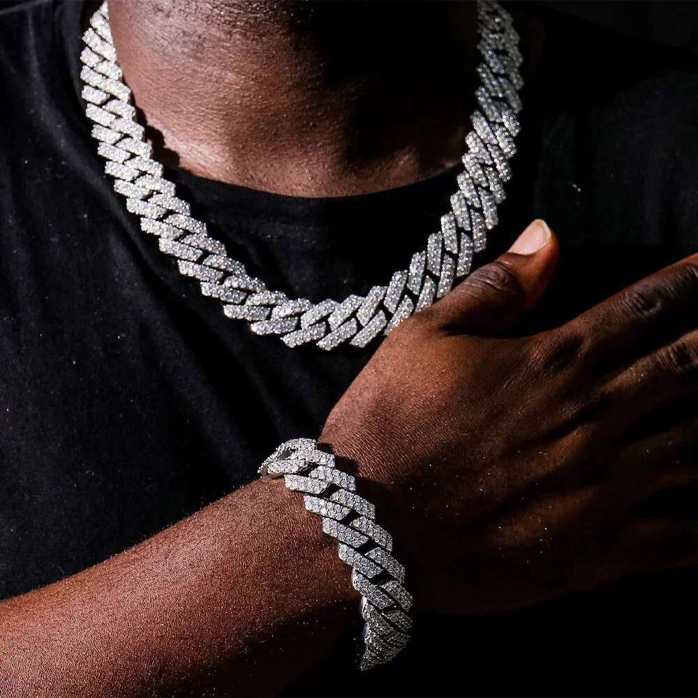 14mm Full Moissanite k Necklace Bracelet GRA Certified 100% Sterg Sier Hip Hop Cuban Jewelry for Men Women