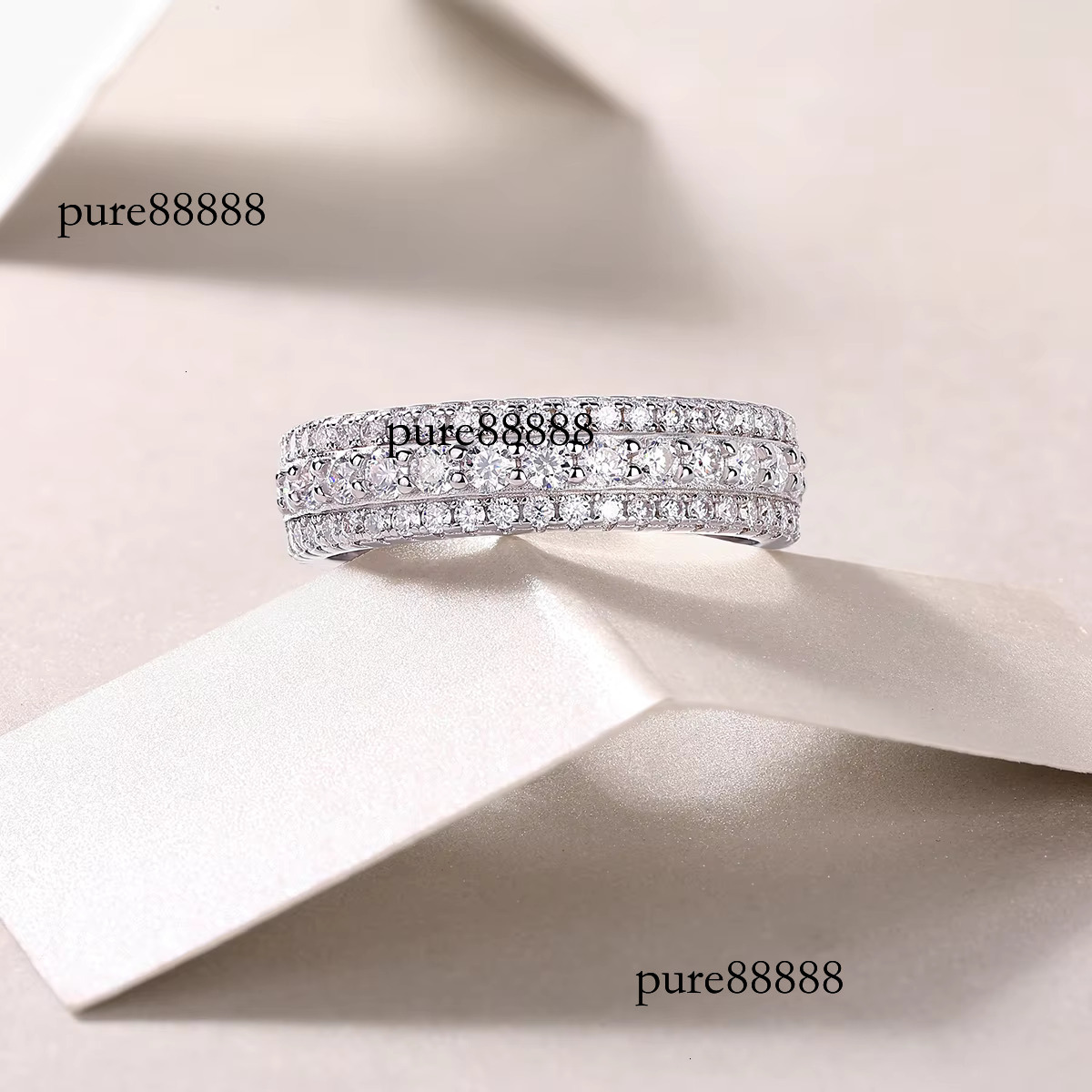 urious 3-Row Moissanite Eternal Ring: Pointed and Paving Set in Pure Sier Flat Palace Band