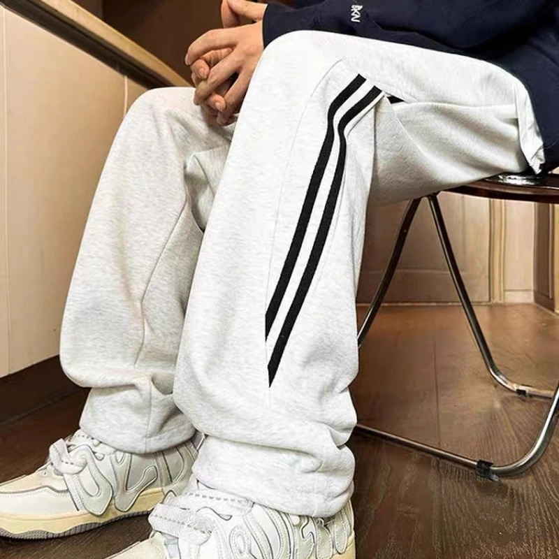 Striped Color Collision Casual Pants Men Full Length Straight Leg Niche American Style Fashion Versatile Daily Sweatpants Men 250225