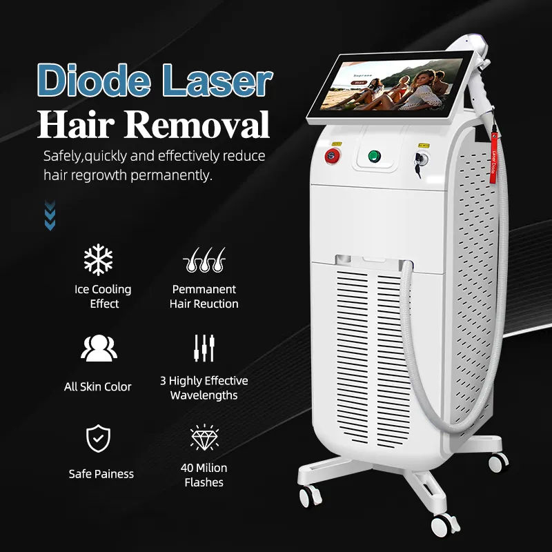OEM ODM Ice Titanium System Hair Removal Device 808nm Diode Laser 755 808 1064 Permanent Hair Remover Laser Hair Removal Beauty Machine