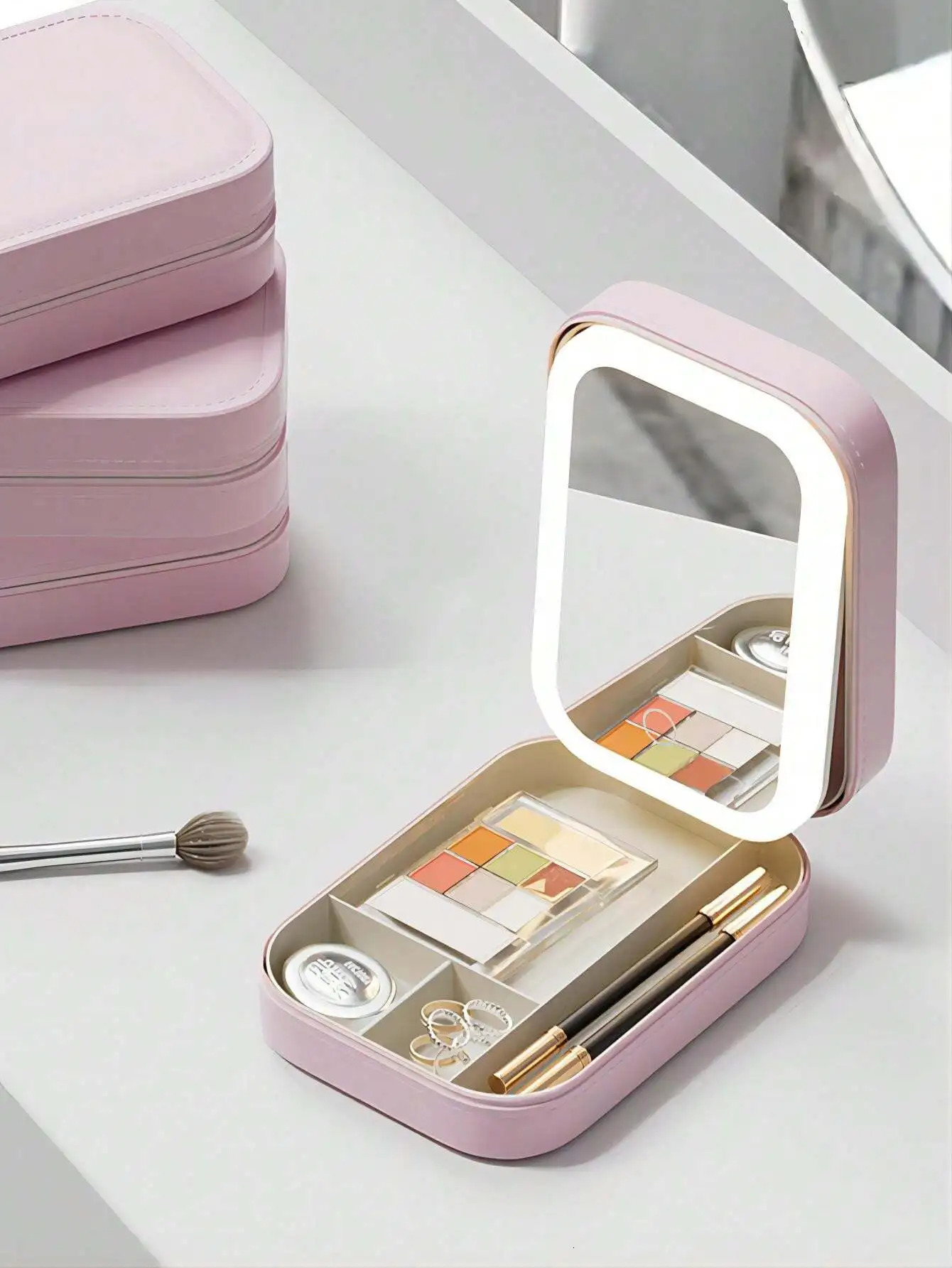 Ship from US Travel Makeup Box with Mirror Separable Bag Professional Organizer Waterproof Portable 250227FBB