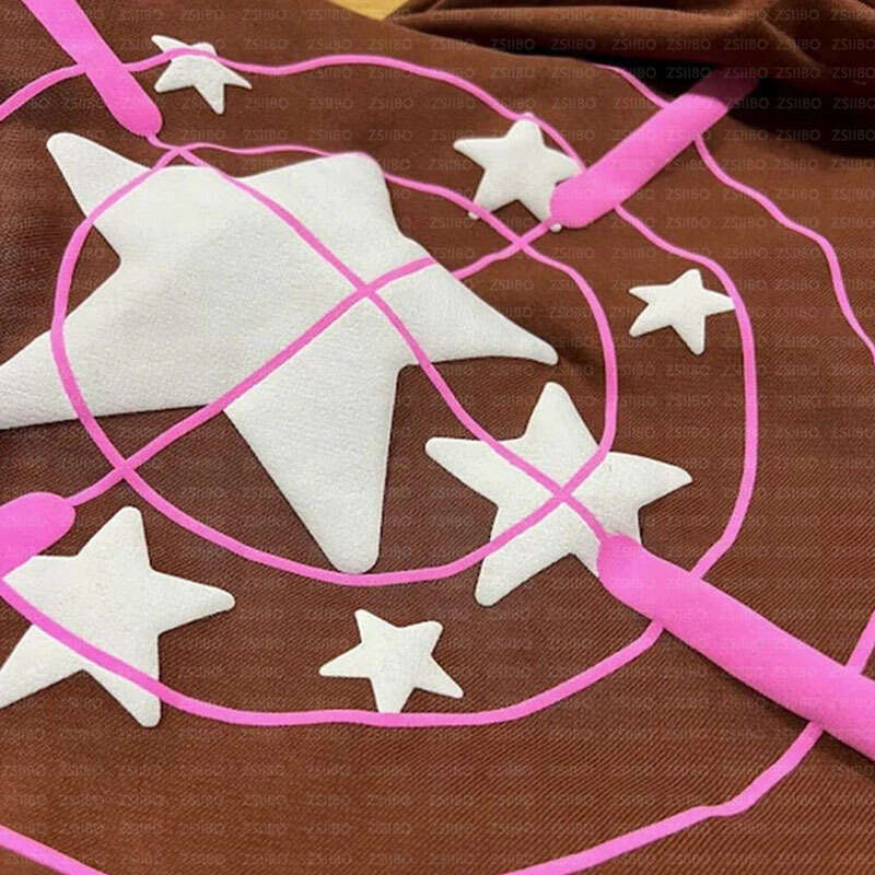 Trendy brand casual hip-hop personality Kpop style letter foam printed zipper hooded long sleeved sweatshirt for women