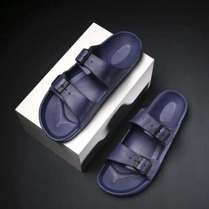 2025 Summer New Double Button Men's Designer Sandals Bathroom Flip Cover Outdoor Soft EVA Beach Slippers Indoor Slide Solid Color Couple Shoes