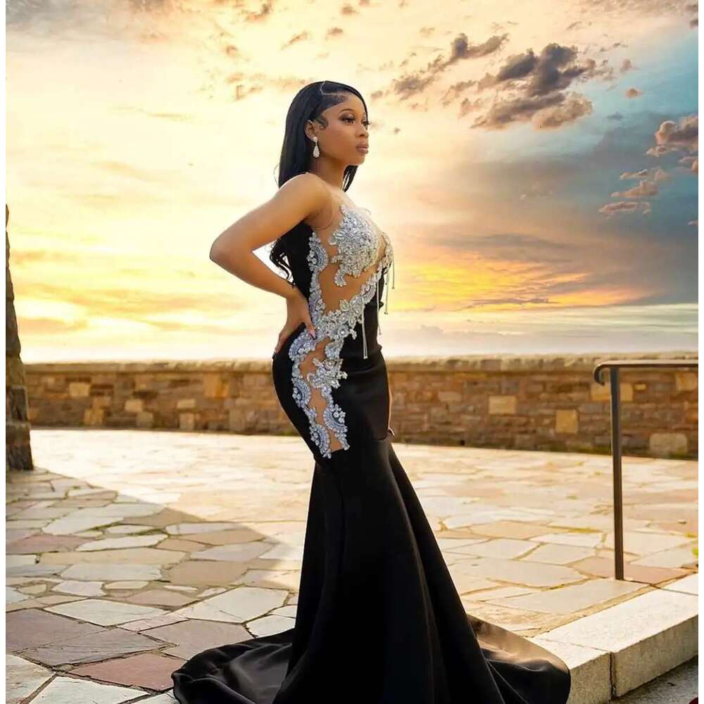 Gorgeous Evening Dresses Mermaid Strapless Appliques Sequined Sleeveless Prom Gown Party Dress Vestido De Noite Custom Made