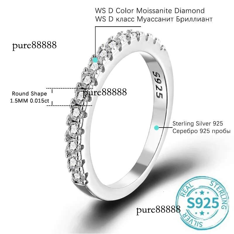 Moissanite Ring Sterg Sier with White Gold Plated Full Dia Eternity Band Engagement Wedding Rings for Women