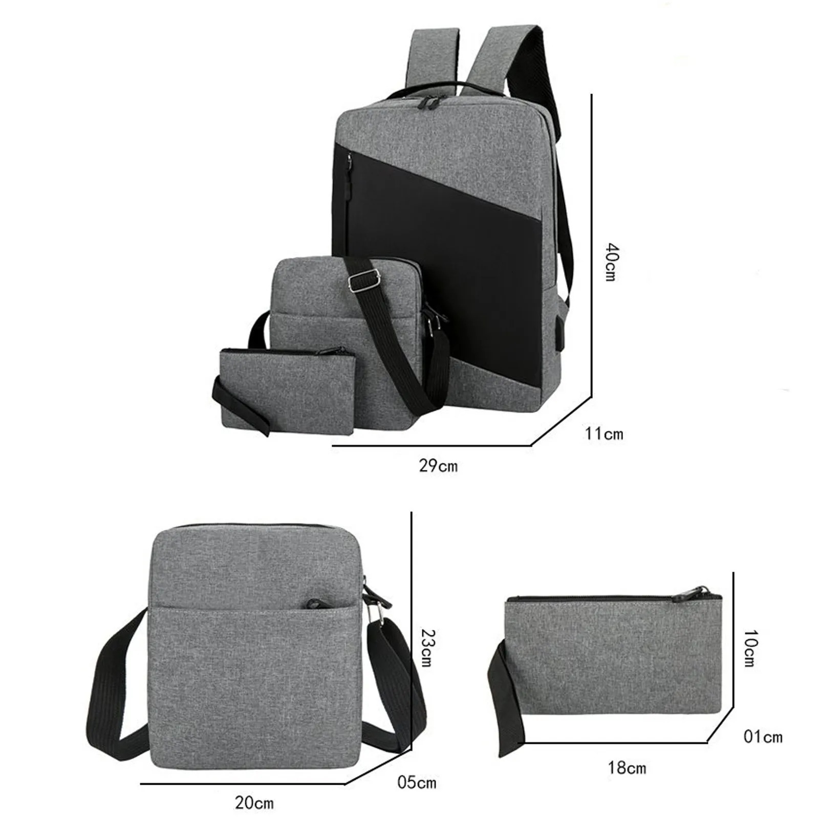 Ship from US Unisex Backpack 3 Piece Set Travel Computer Business Bag Casual Color Matching Shoulder Lockable School Bags Laptop 250227FBB