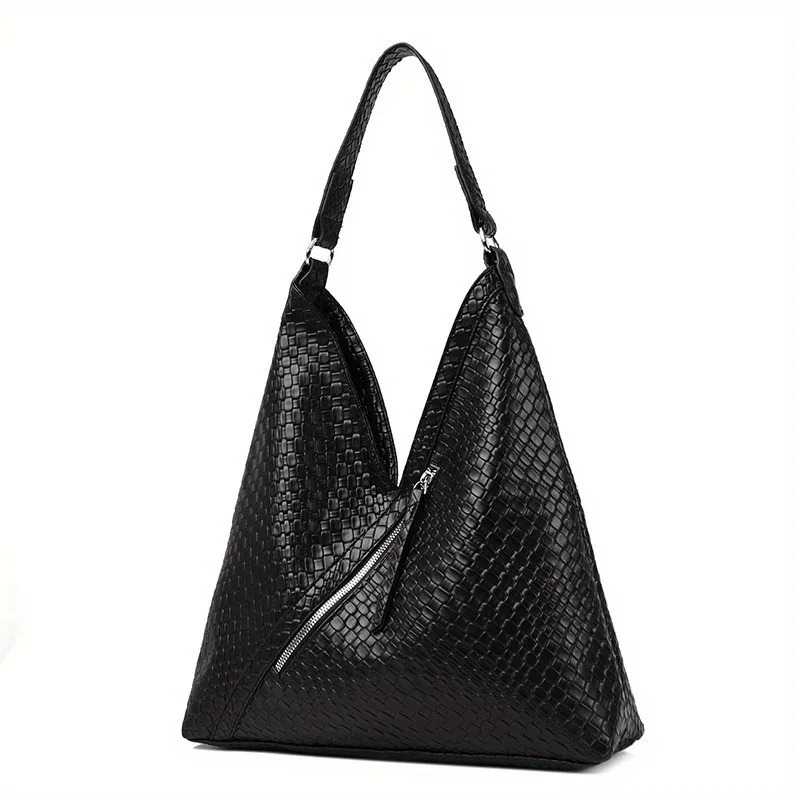 Ship from US Woven Pattern Tote Bag Womens Classic Geometric Shoulder With Multiple Pockets PU Leather Hobo Purse Perfect For 250227FBB