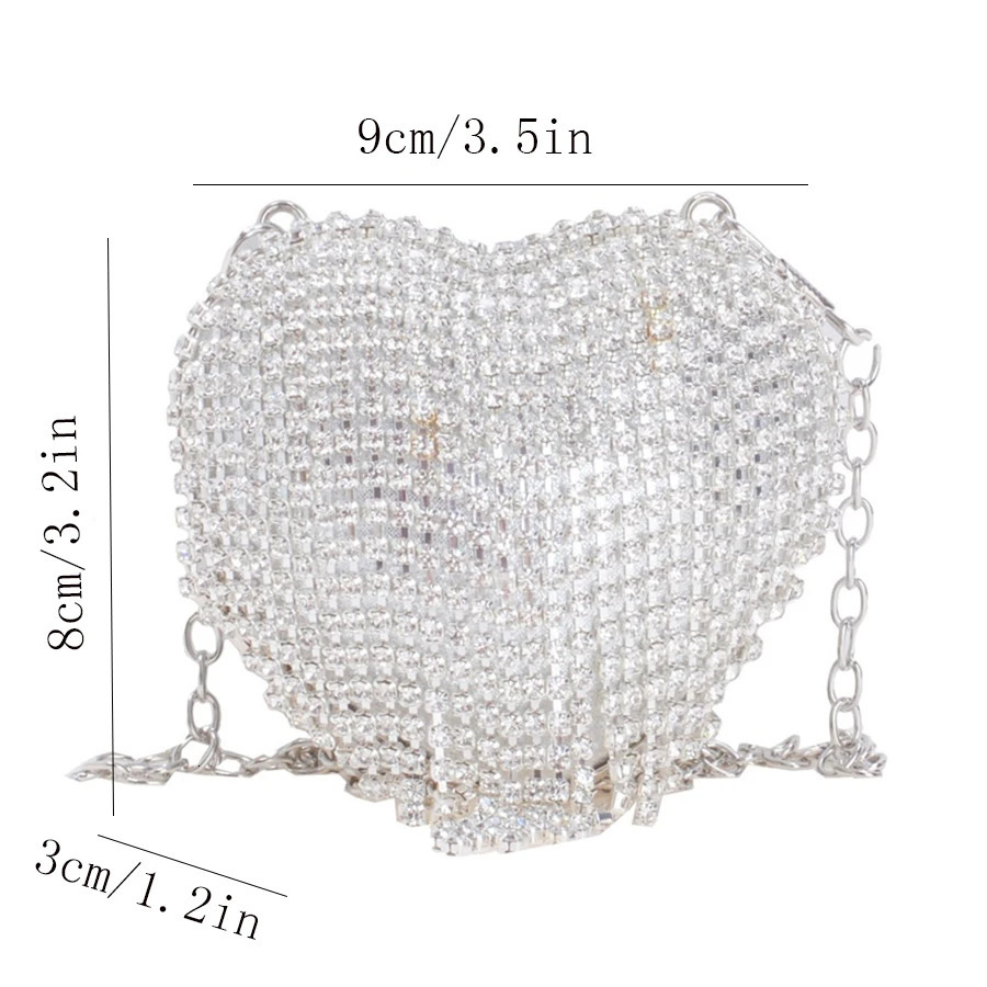 Fashionable all diamond sage dinner bag suitable for women highquality heartshaped shoulder ner mouth red border accessory 250226