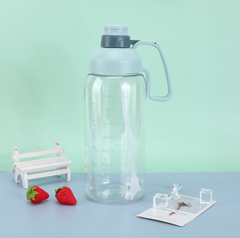 Motivational Large PC Plastic Sport Water Bottle with Straw and Portable Handle 1800ml